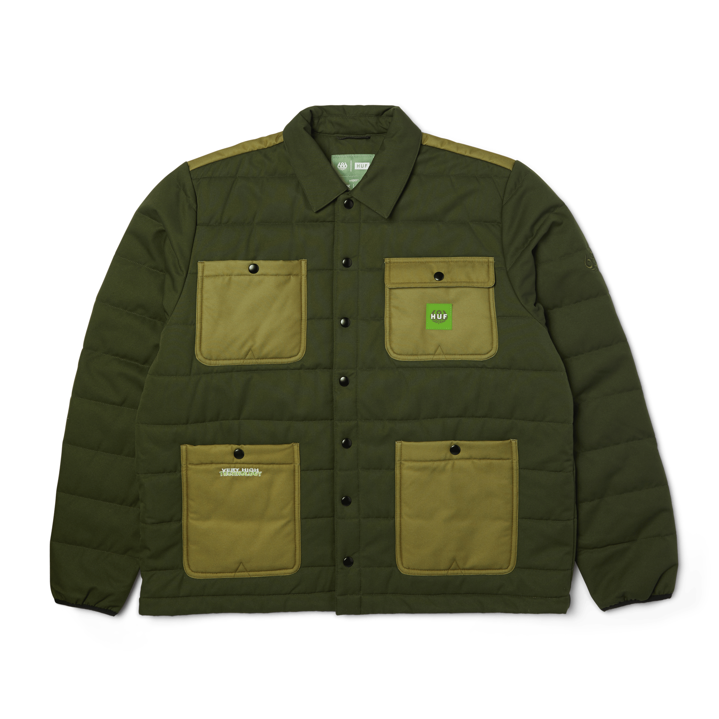 HUF x 686 Puffer Insulated Jacket | Dark Green front view