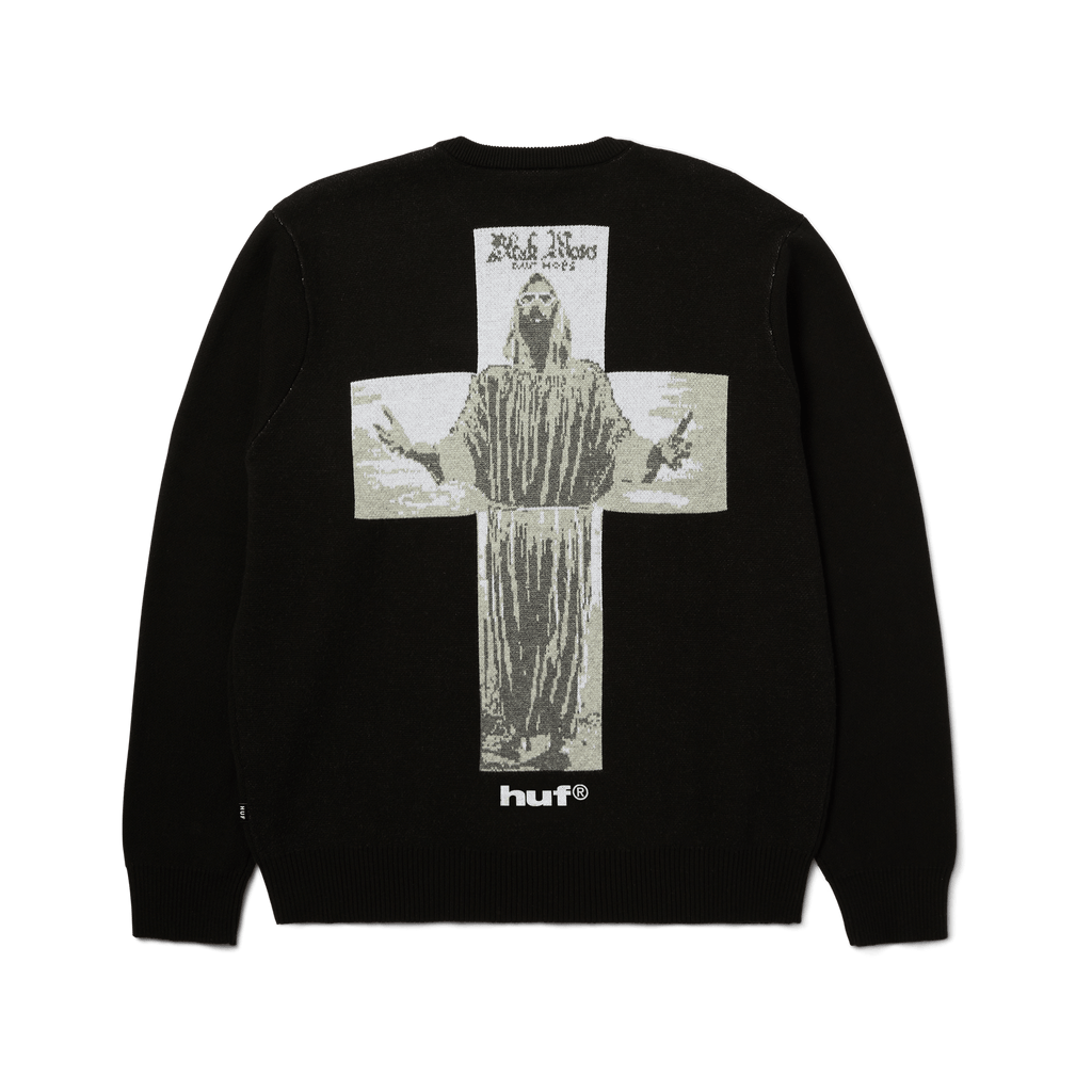HUF x Isaac Hayes Black Moses Knit Sweater | Black front view