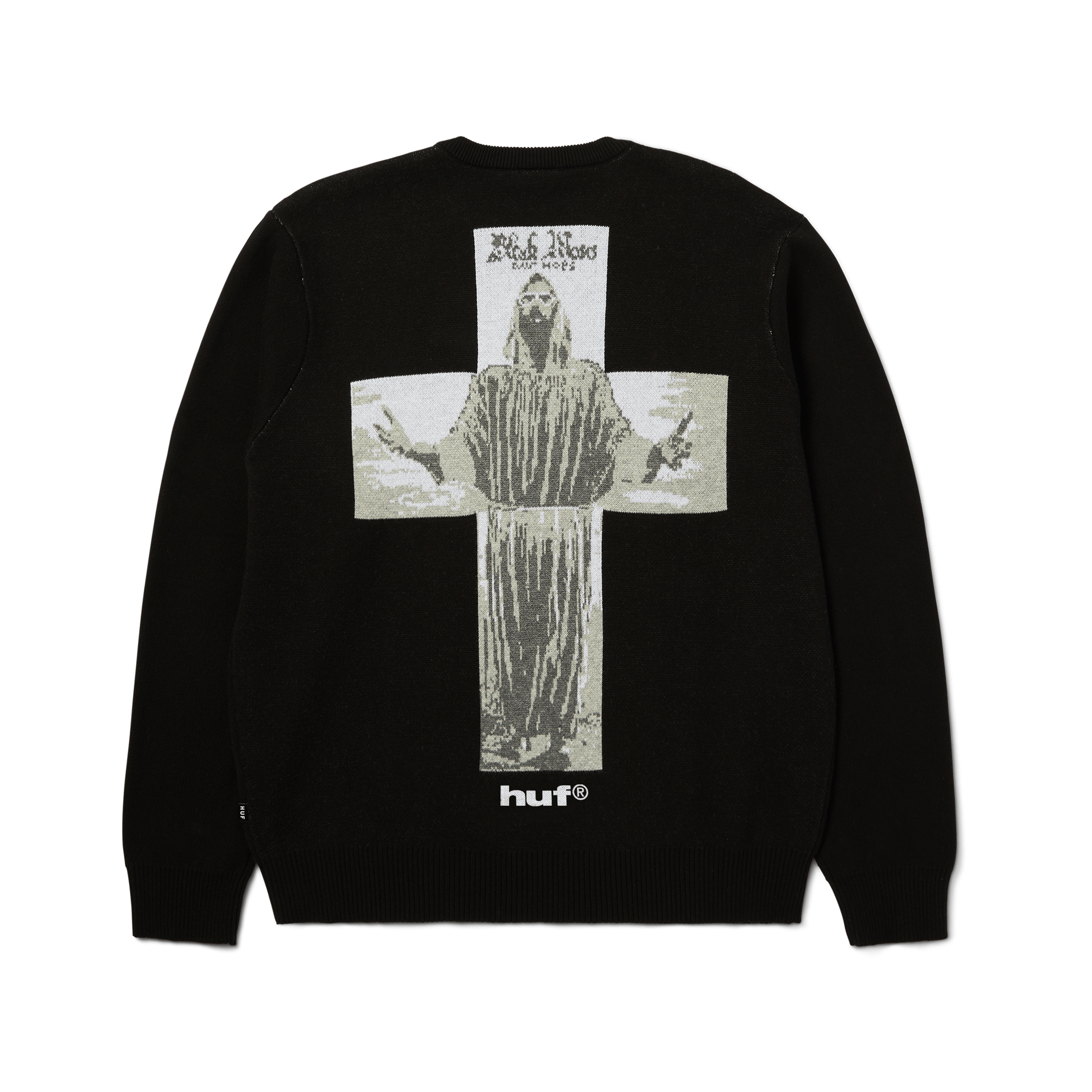 HUF x Isaac Hayes Black Moses Knit Sweater | Black front view