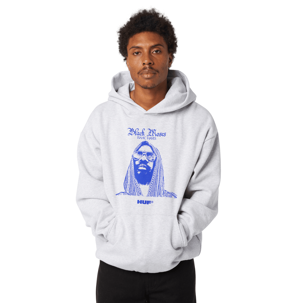 HUF x Isaac Hayes Black Moses Heavyweight Pullover Hoodie | Ash view 2