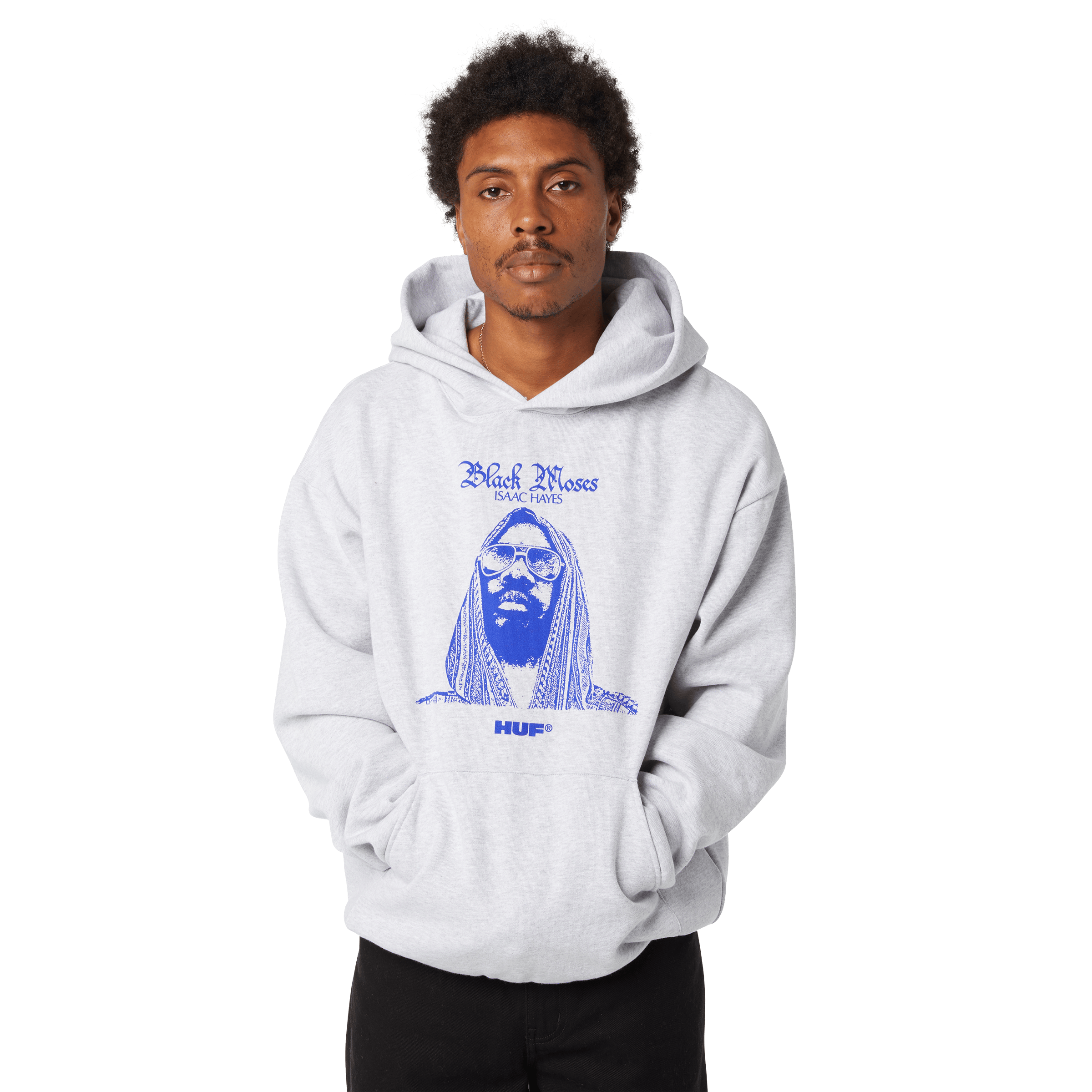 HUF x Isaac Hayes Black Moses Heavyweight Pullover Hoodie | Ash view 2