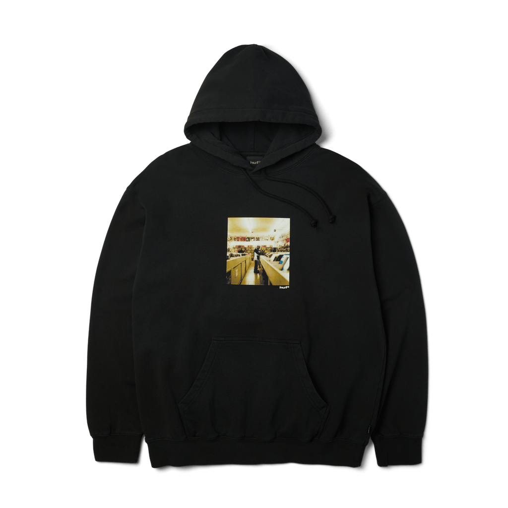 HUF x J Dilla Diggin Washed Pullover Hoodie | Washed Black front view