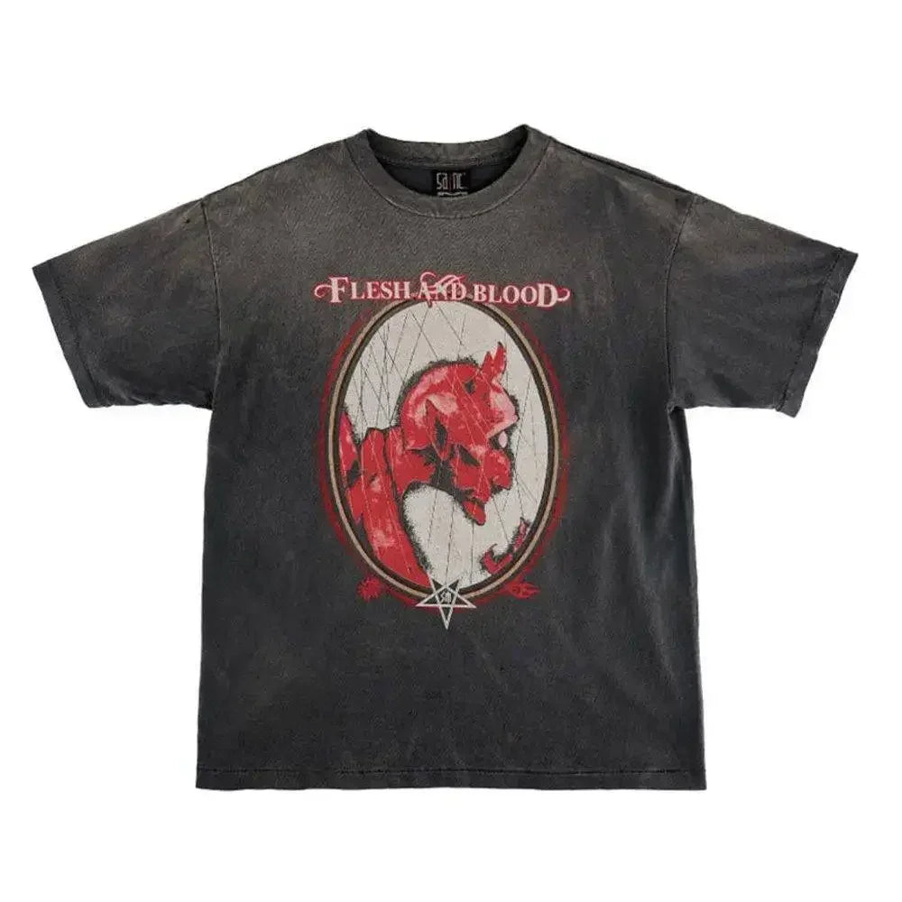 Saint Michael Fresh and Blood Devil T-shirt Vintage Black