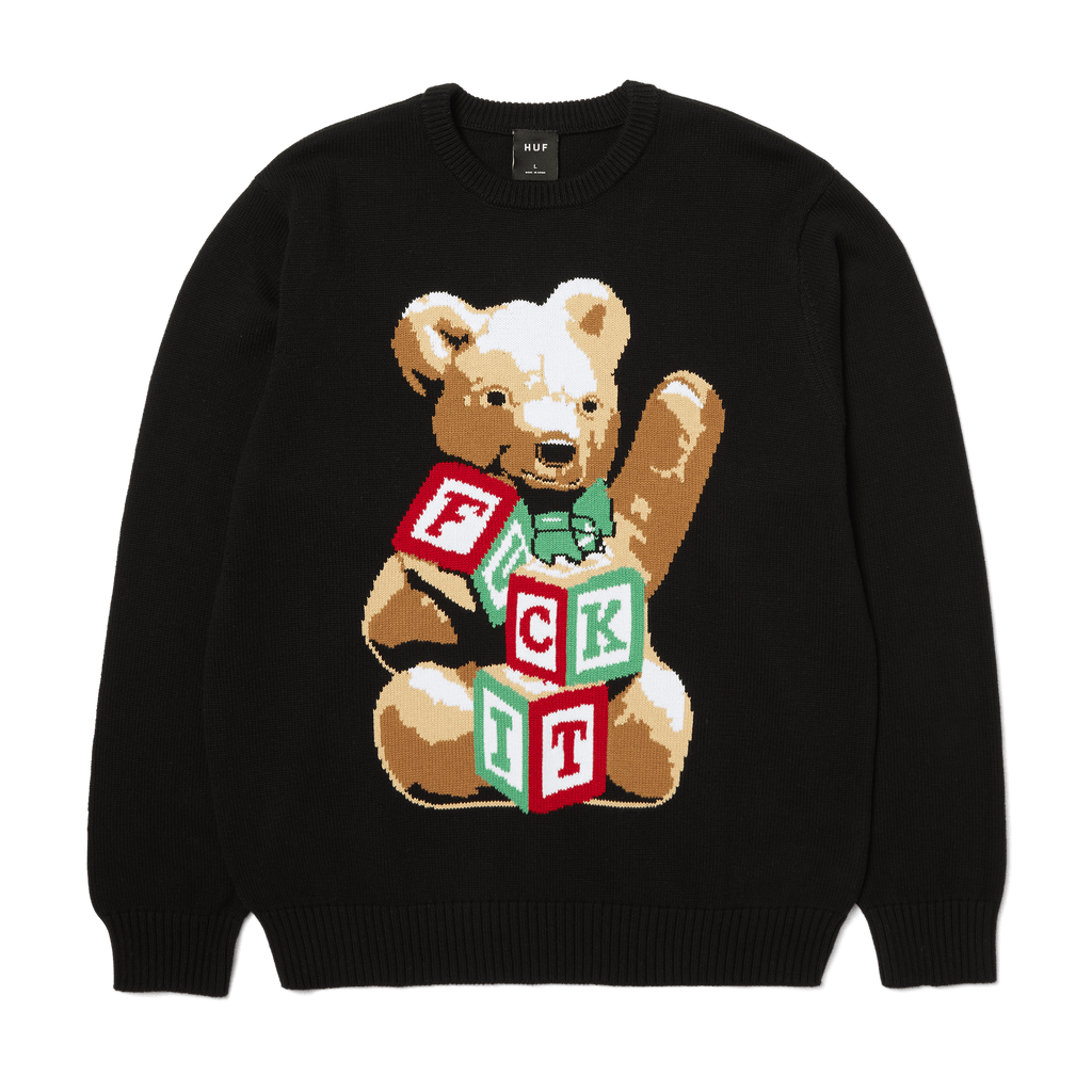 Gift Bear Intarsia Sweater | Black front view