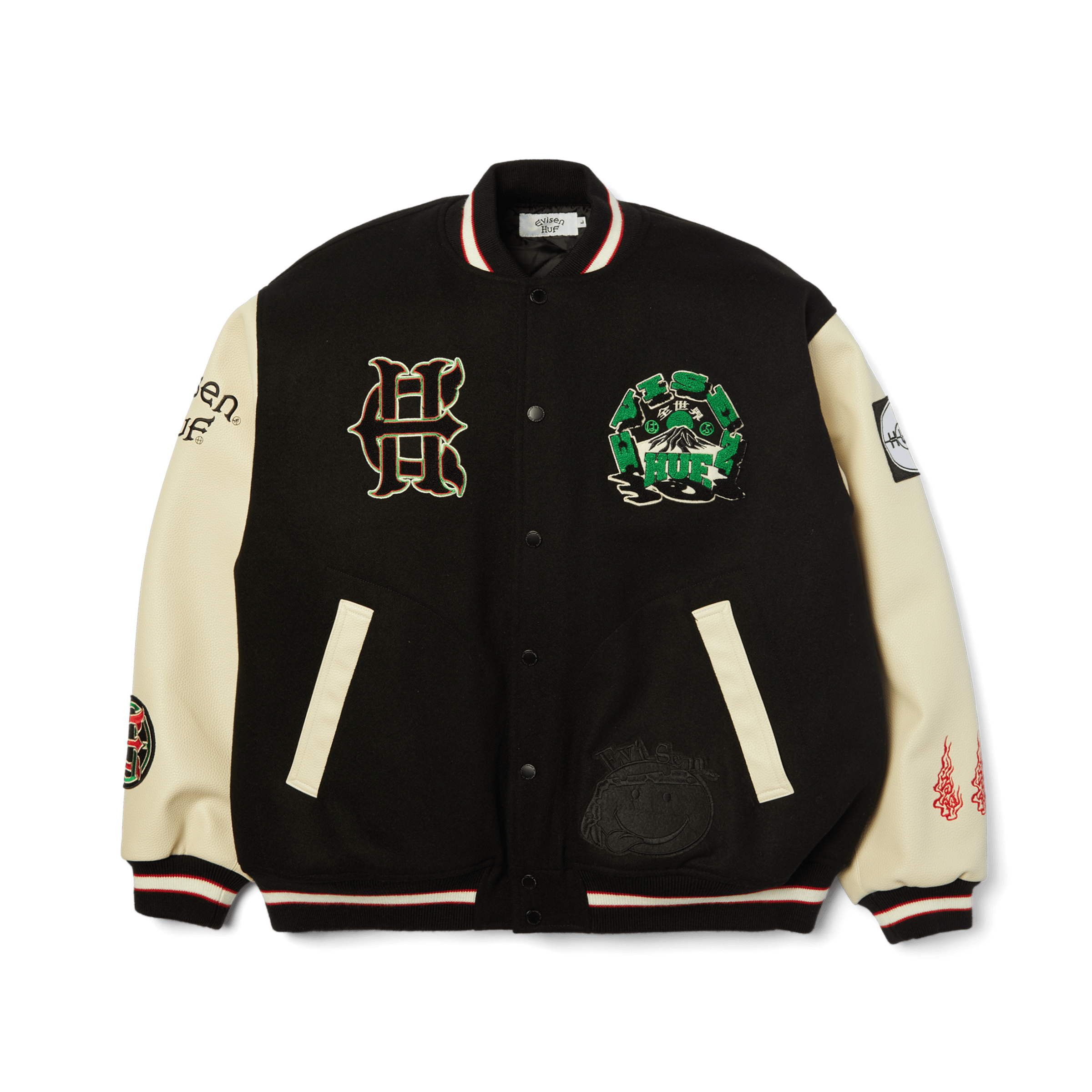 HUF x Evisen Stadium Logo Jacket | Black front view