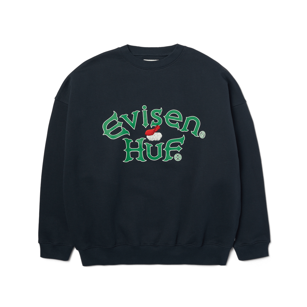HUF x Evisen Sushi Crew Fleece Sweatshirt | Navy front view