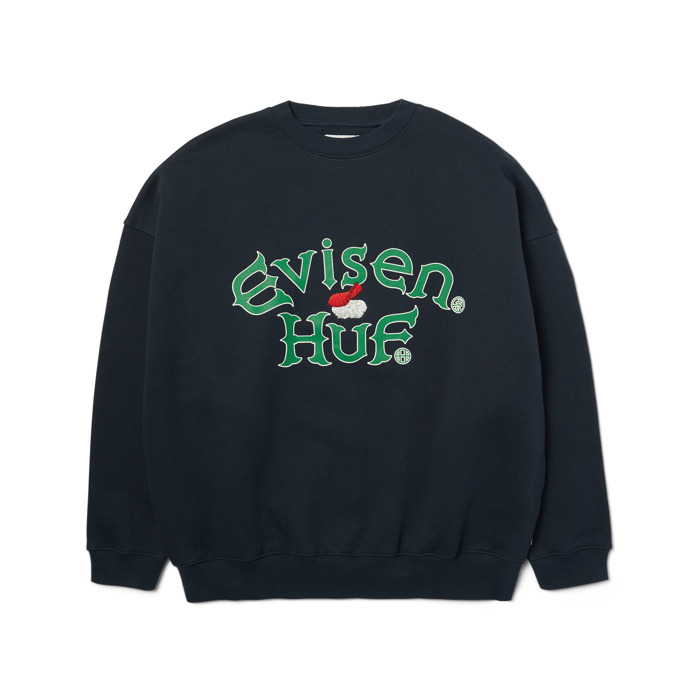 HUF x Evisen Sushi Crew Fleece Sweatshirt | Navy front view