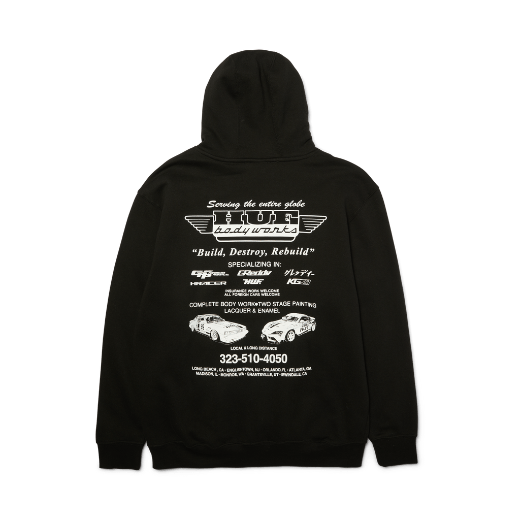 HUF x GReddy Body Works Pullover Hoodie | Black front view