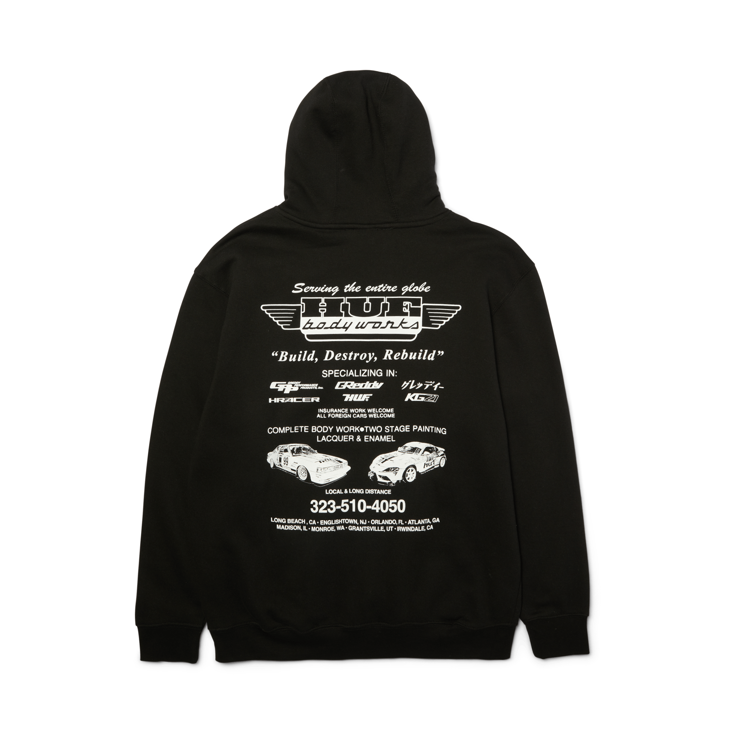 HUF x GReddy Body Works Pullover Hoodie | Black front view