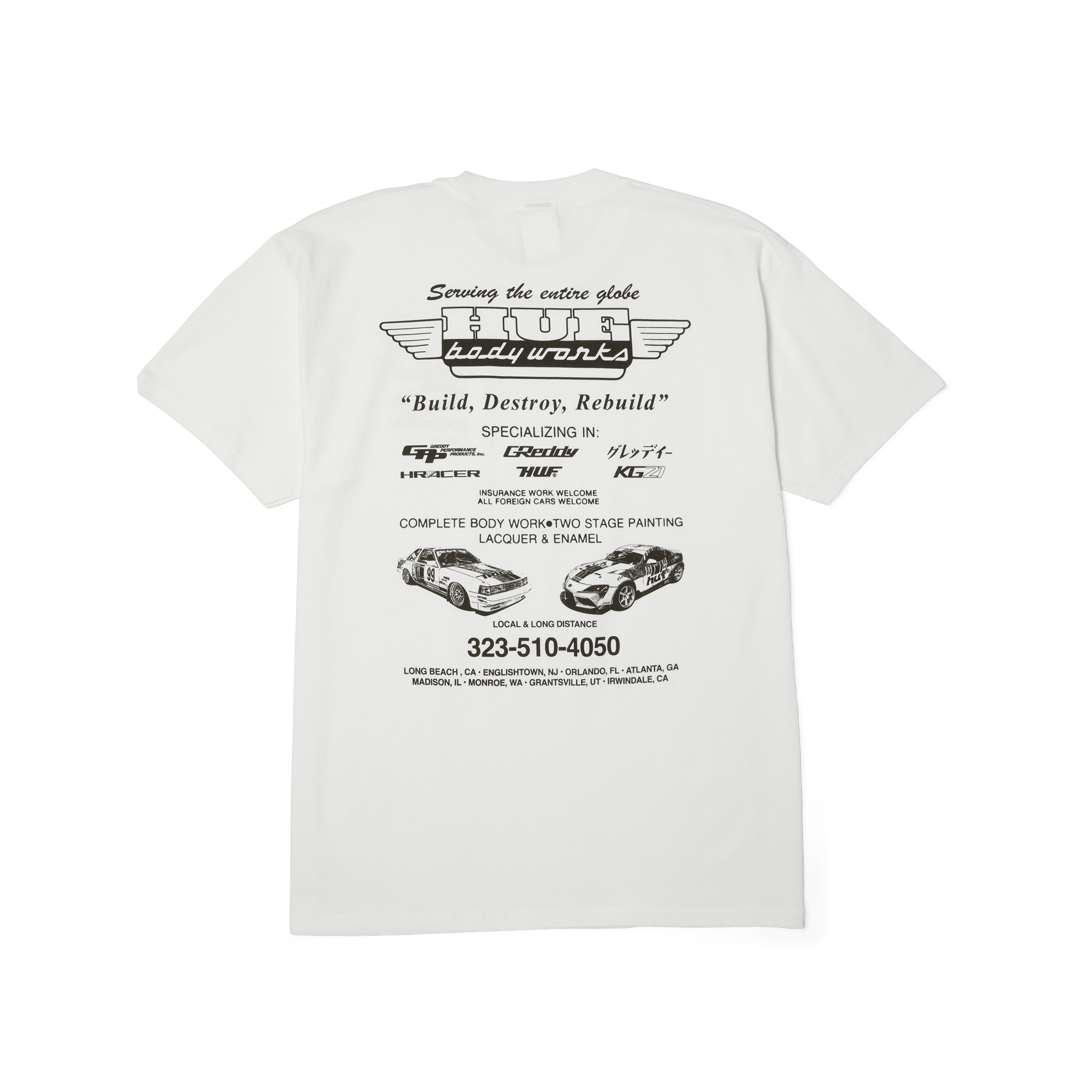 HUF x GReddy Body Works T-Shirt | White front view