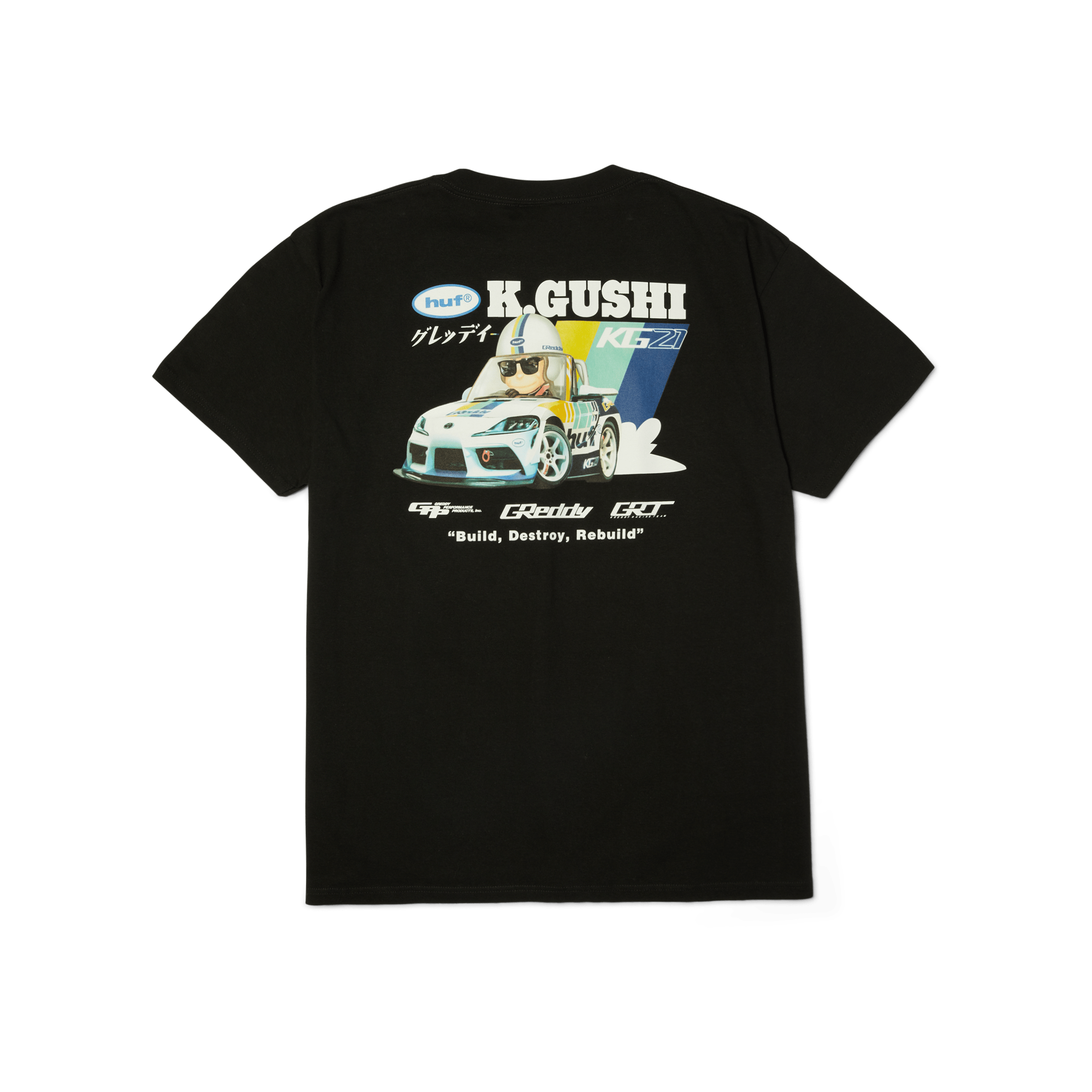 HUF x GReddy Gushi T-Shirt | Black front view