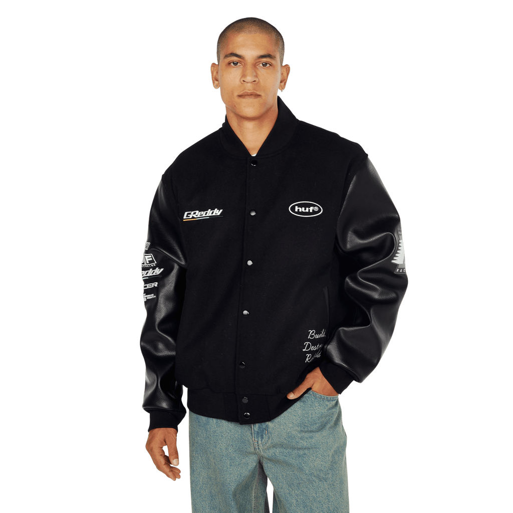 HUF x GReddy Varsity Jacket | Black view 2
