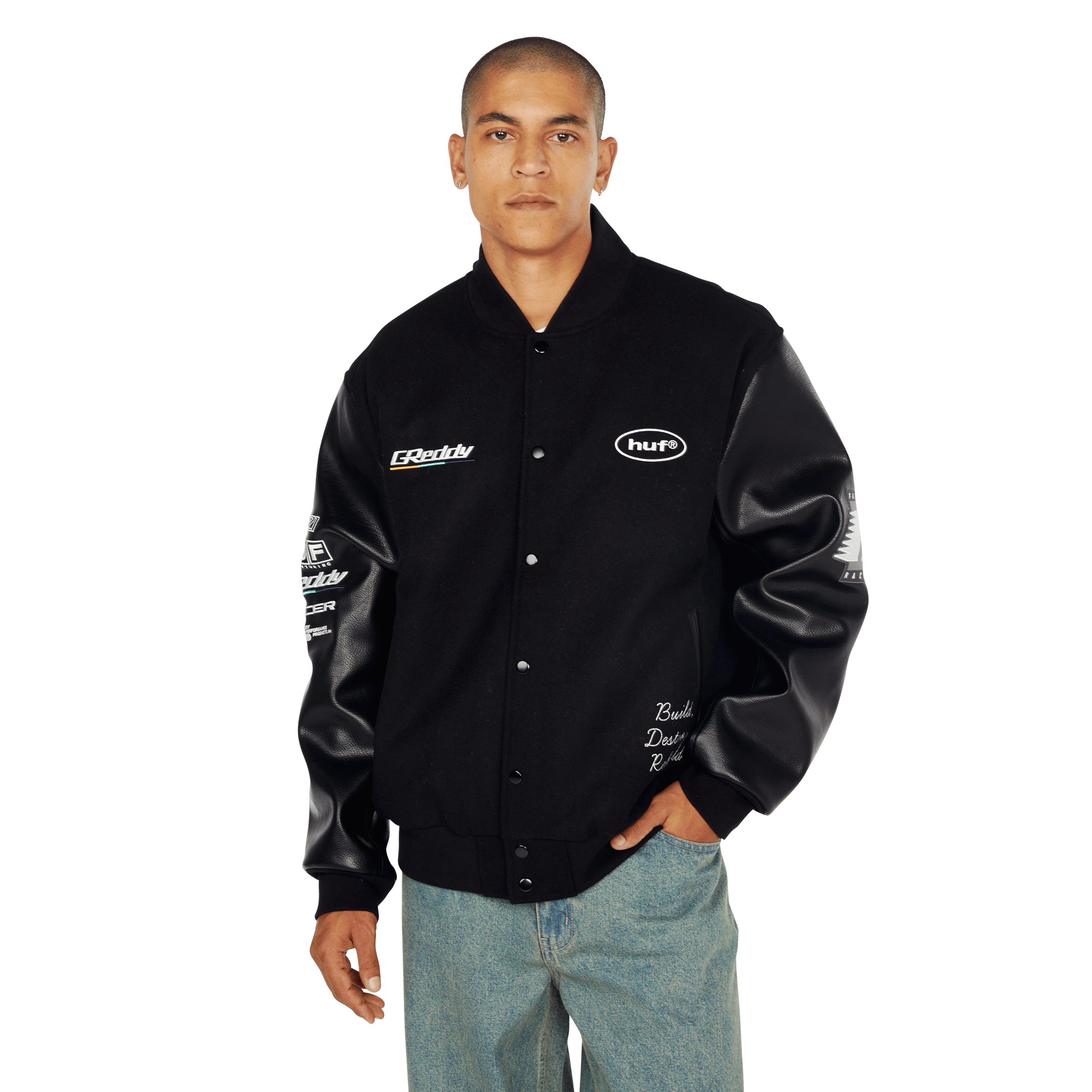 HUF x GReddy Varsity Jacket | Black view 2