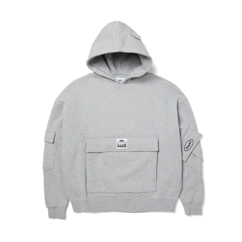 Huf x PROCLUB Multi Pocket Hoodie | Heather Grey front view