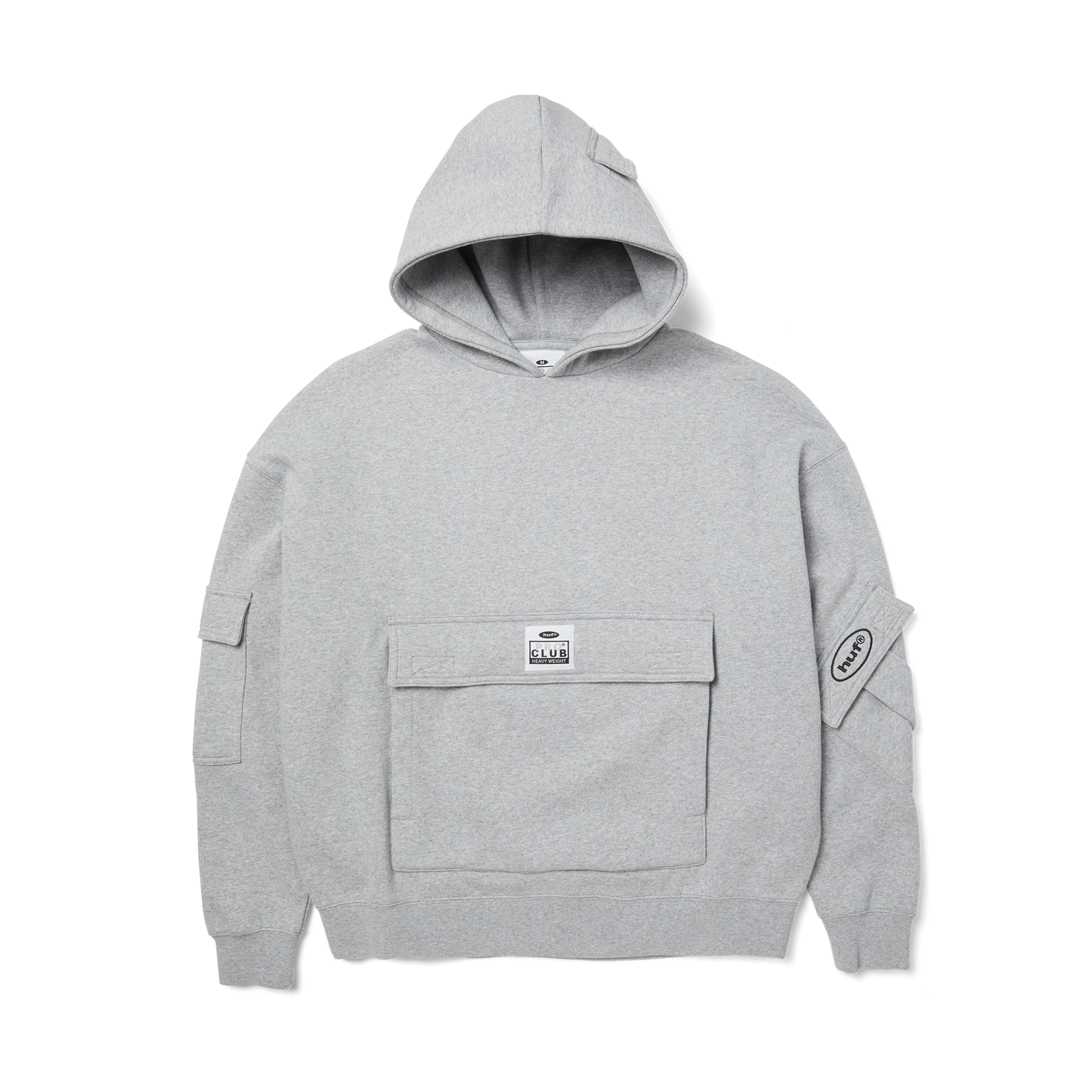 Huf x PROCLUB Multi Pocket Hoodie | Heather Grey front view