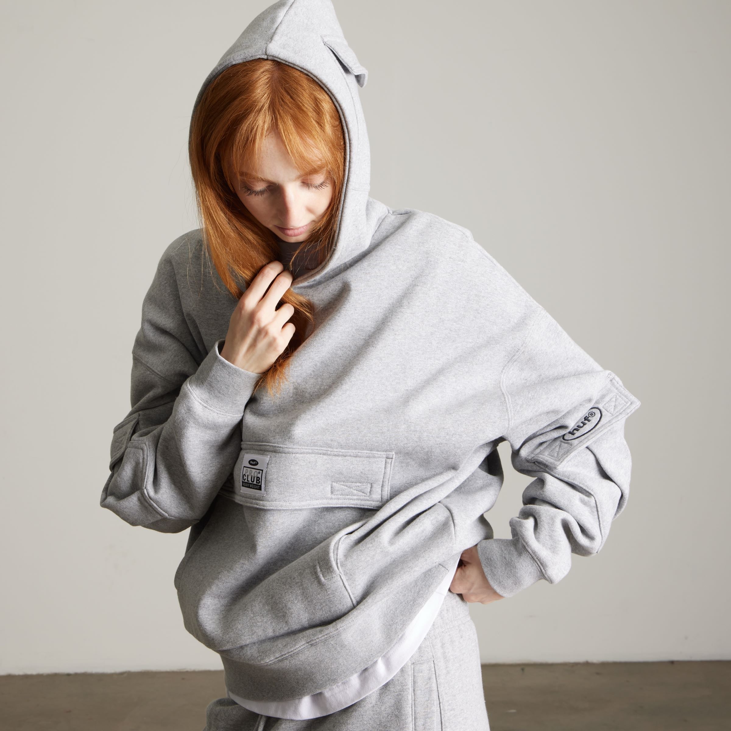 Huf x PROCLUB Multi Pocket Hoodie | Heather Grey view 2
