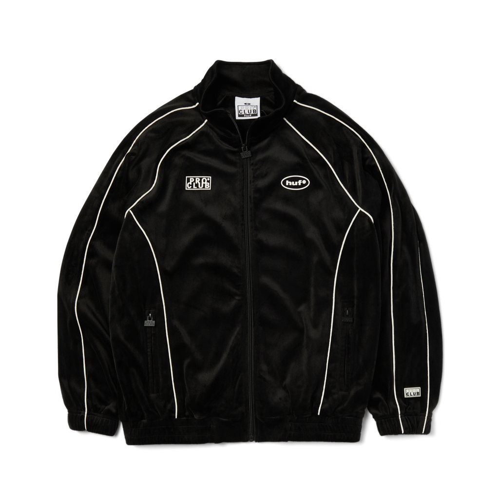 Huf x PROCLUB Velour Track Jacket | Black front view