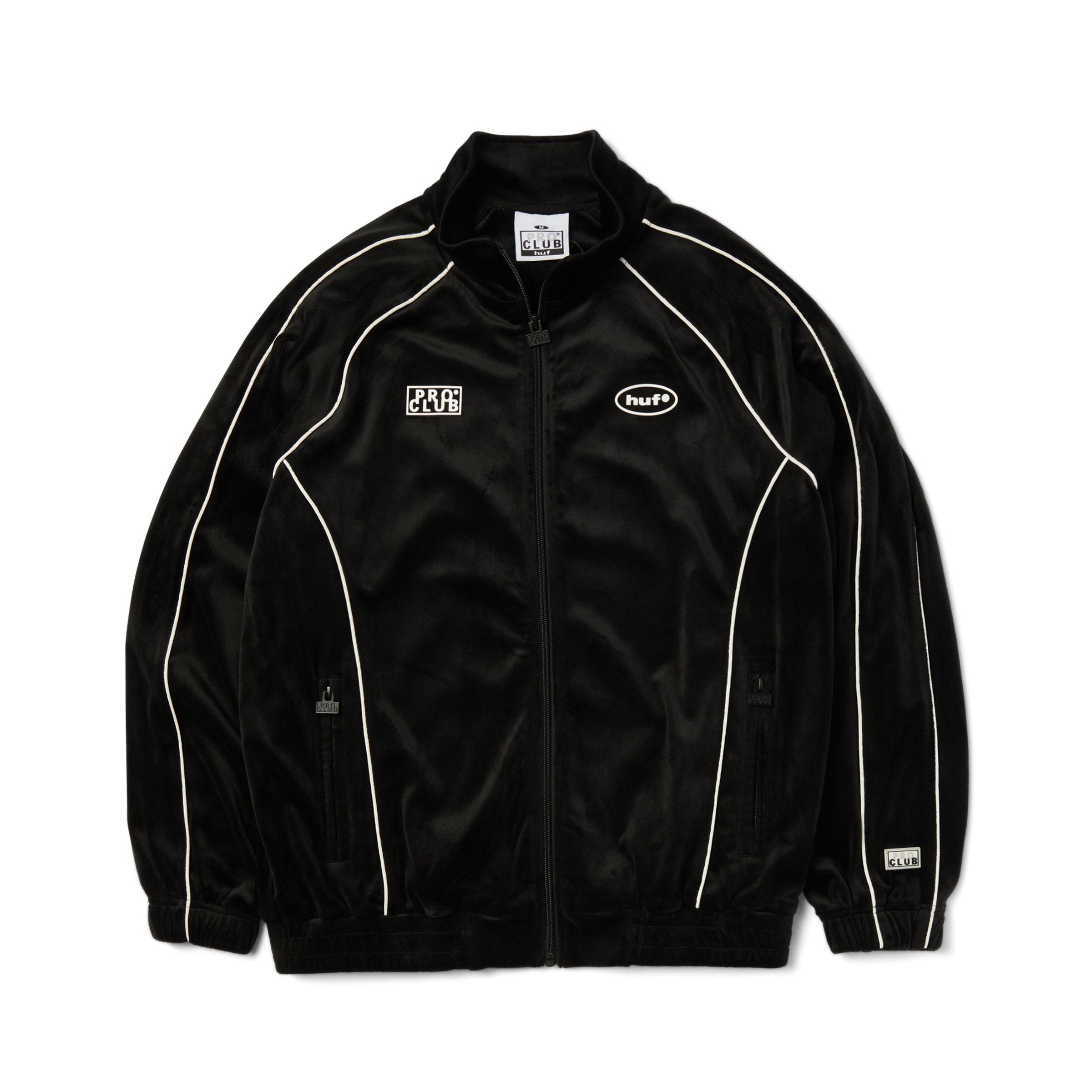 Huf x PROCLUB Velour Track Jacket | Black front view