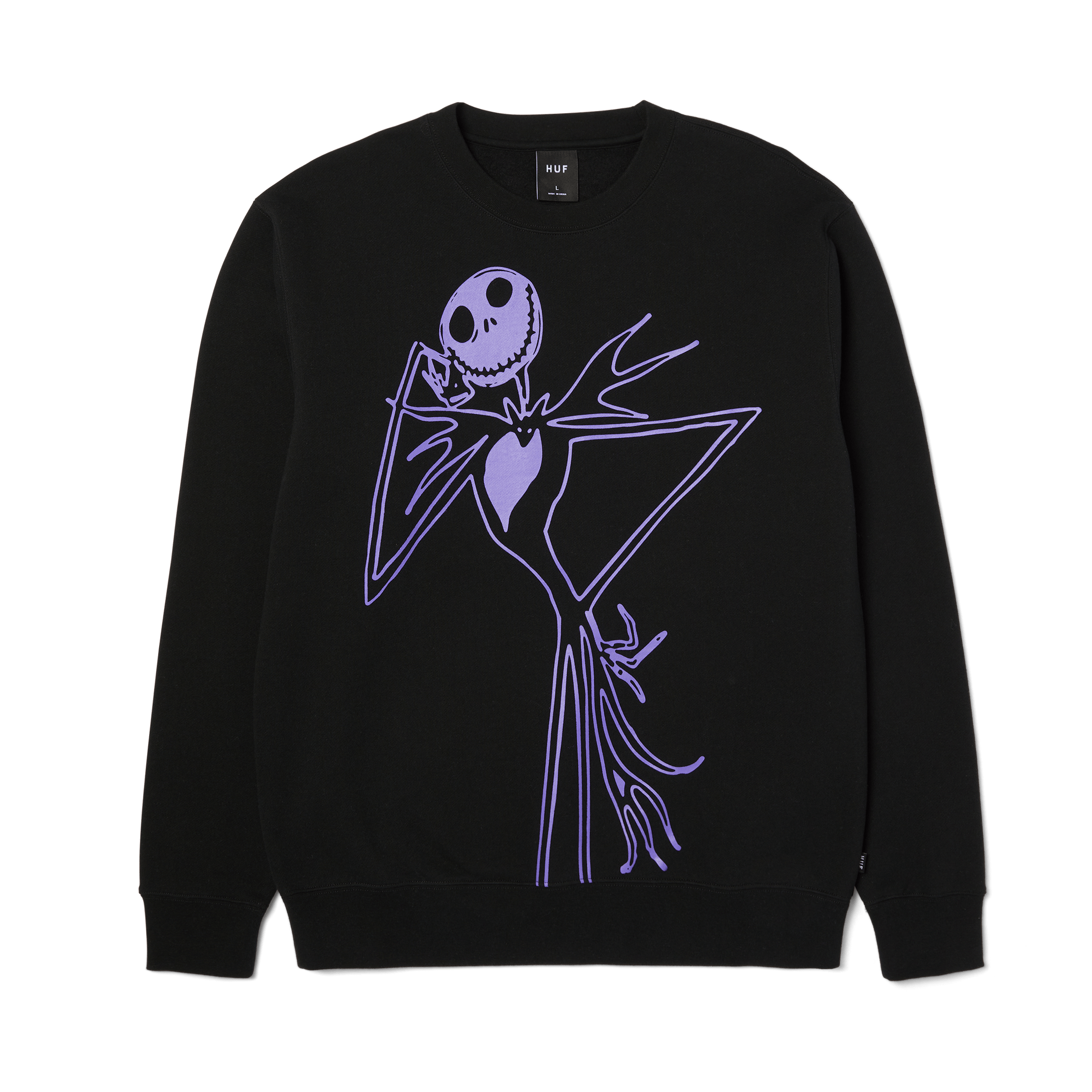 HUF x Nightmare Before Christmas Jack Skellington Crewneck Sweatshirt | Black front view