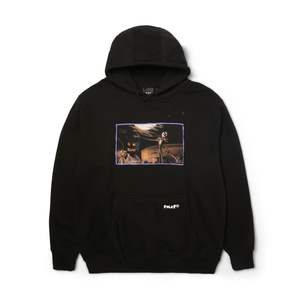 HUF x Nightmare Before Christmas Jack Town Meeting Pullover Hoodie | Black front view