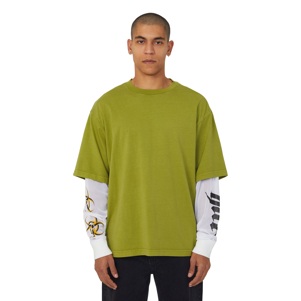 Leon Long Sleeve Double Layer Top | Acid Green view 2