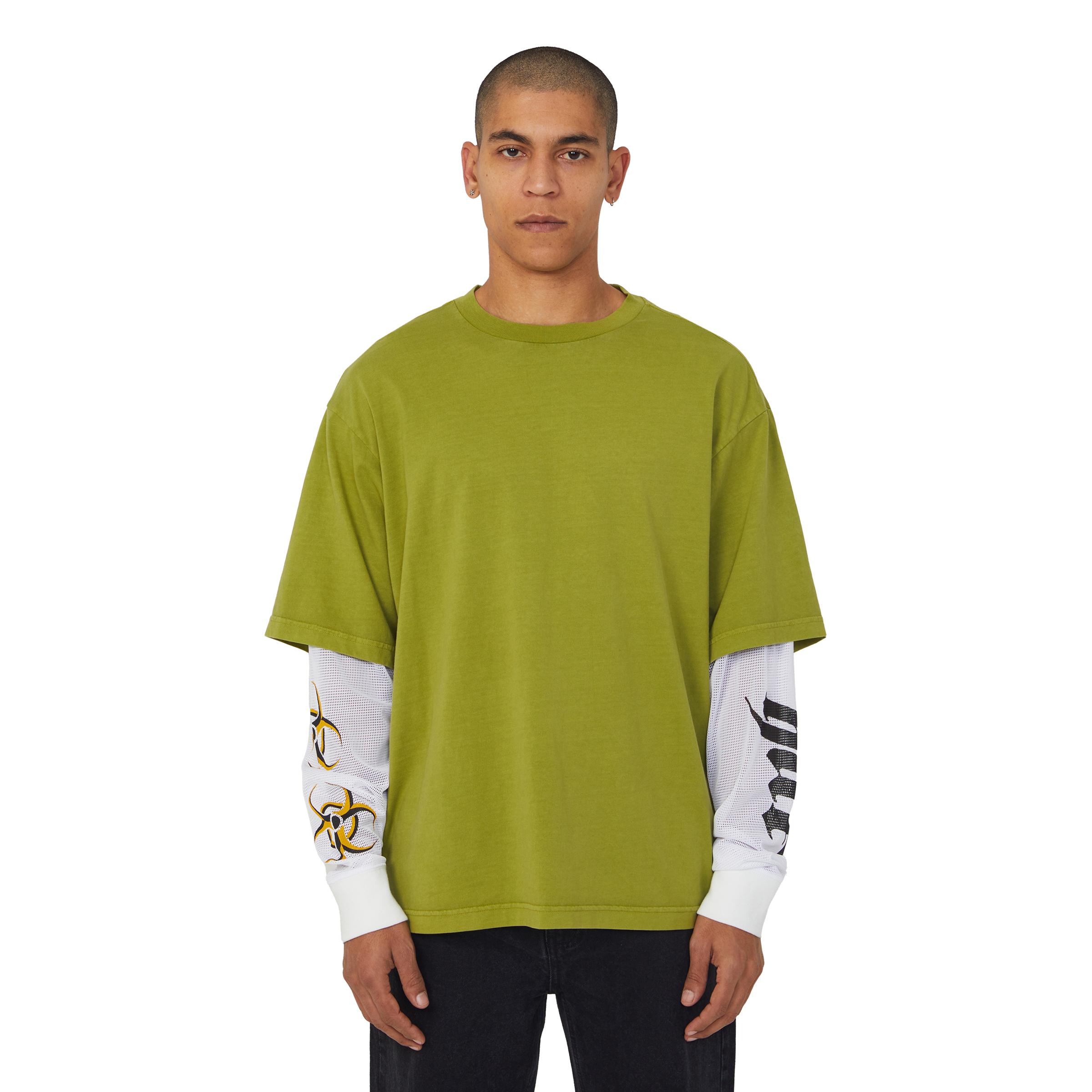 Leon Long Sleeve Double Layer Top | Acid Green view 2