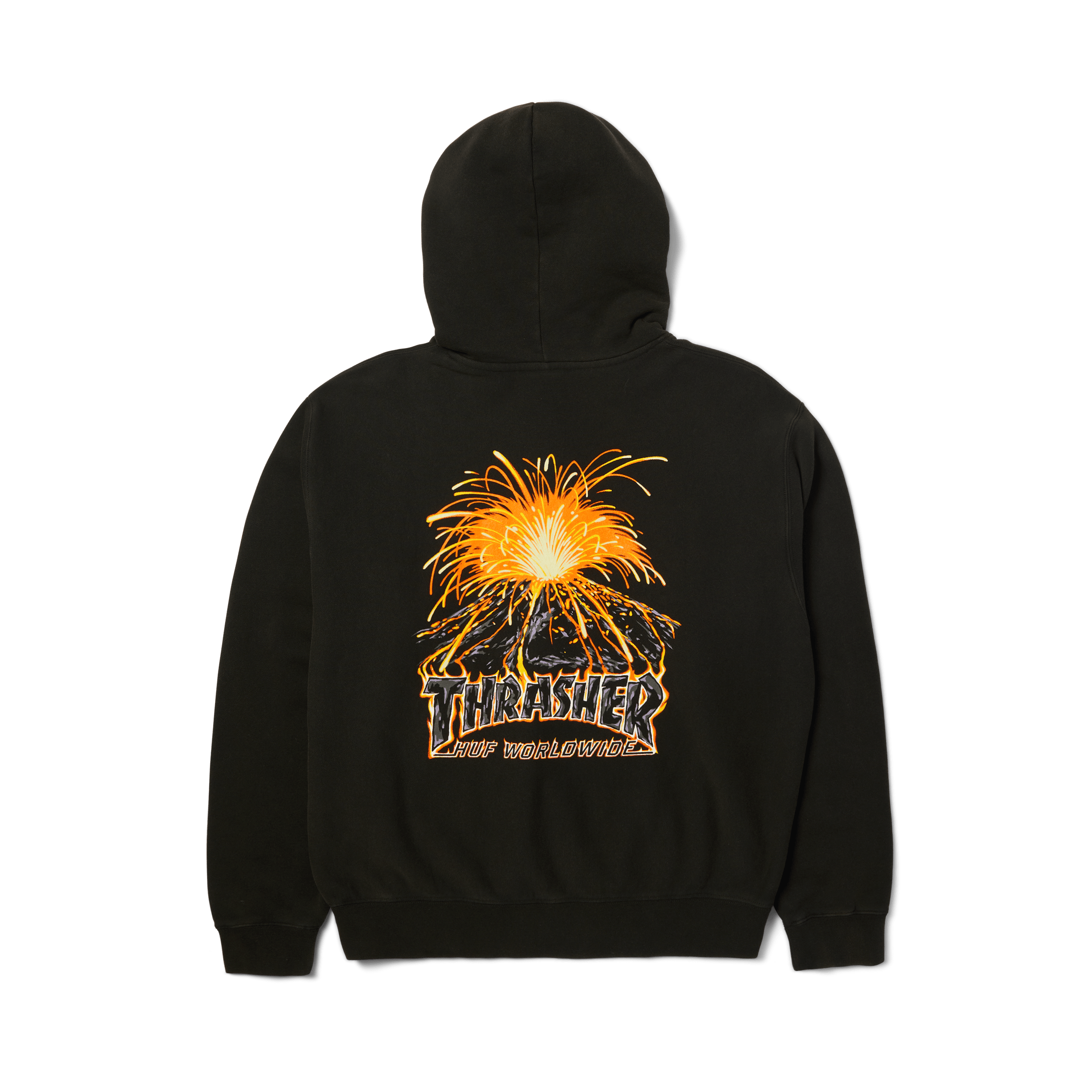 HUF x Thrasher Meltdown Heavyweight Hoodie | Washed Black view 2