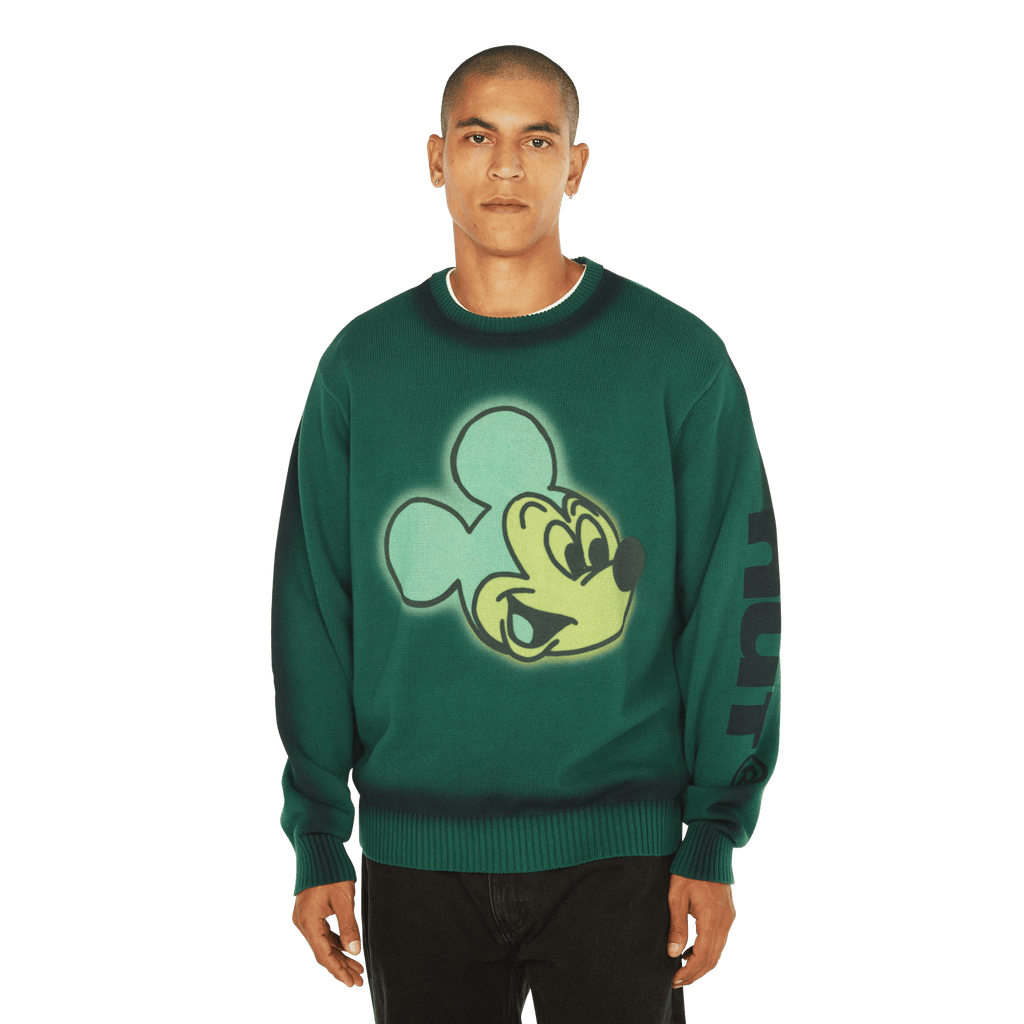 Disney | HUF Mickey Spray Crewneck Sweatshirt | Forest Green view 2