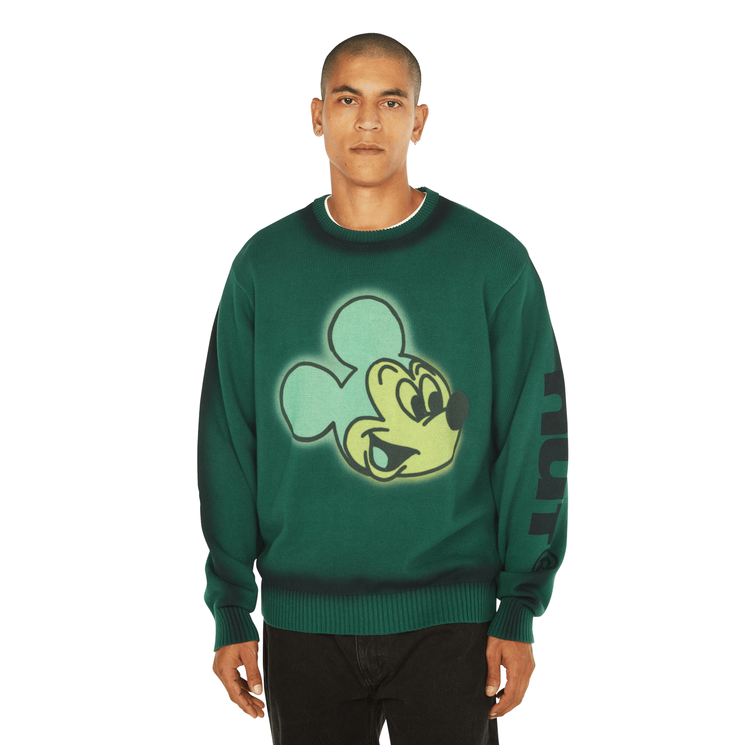 Disney | HUF Mickey Spray Crewneck Sweatshirt | Forest Green view 2