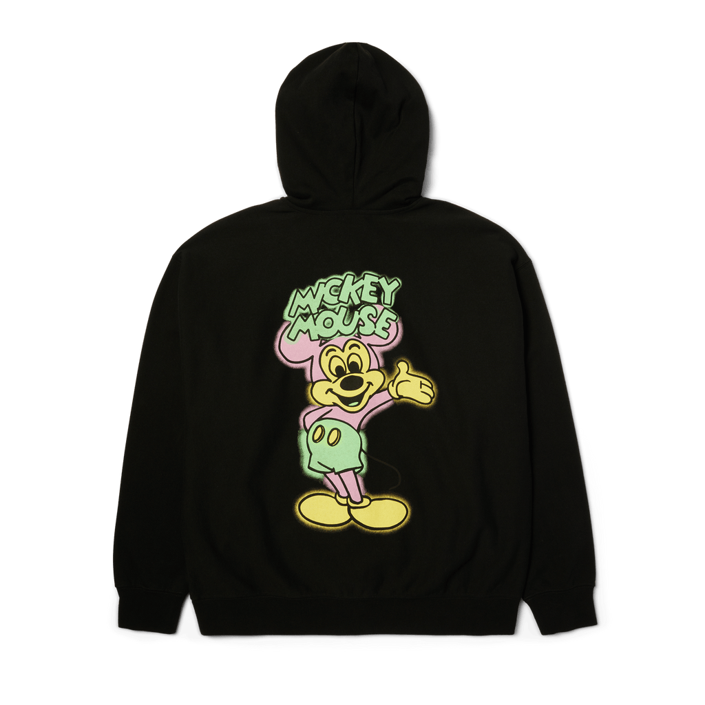 Disney | HUF Mickey Spray Full-Zip Hoodie | Black front view