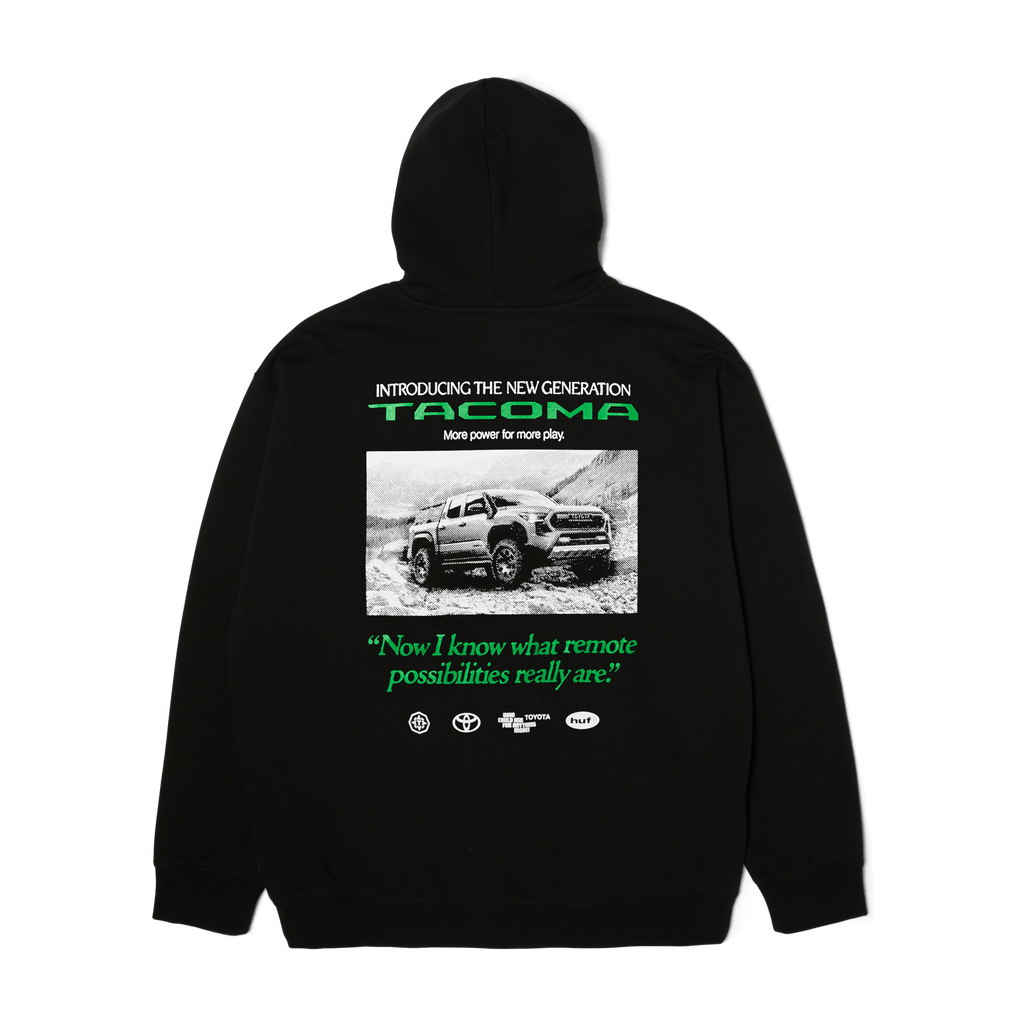 HUF x Toyota Trailhunter New Generation Pullover Hoodie | Black front view