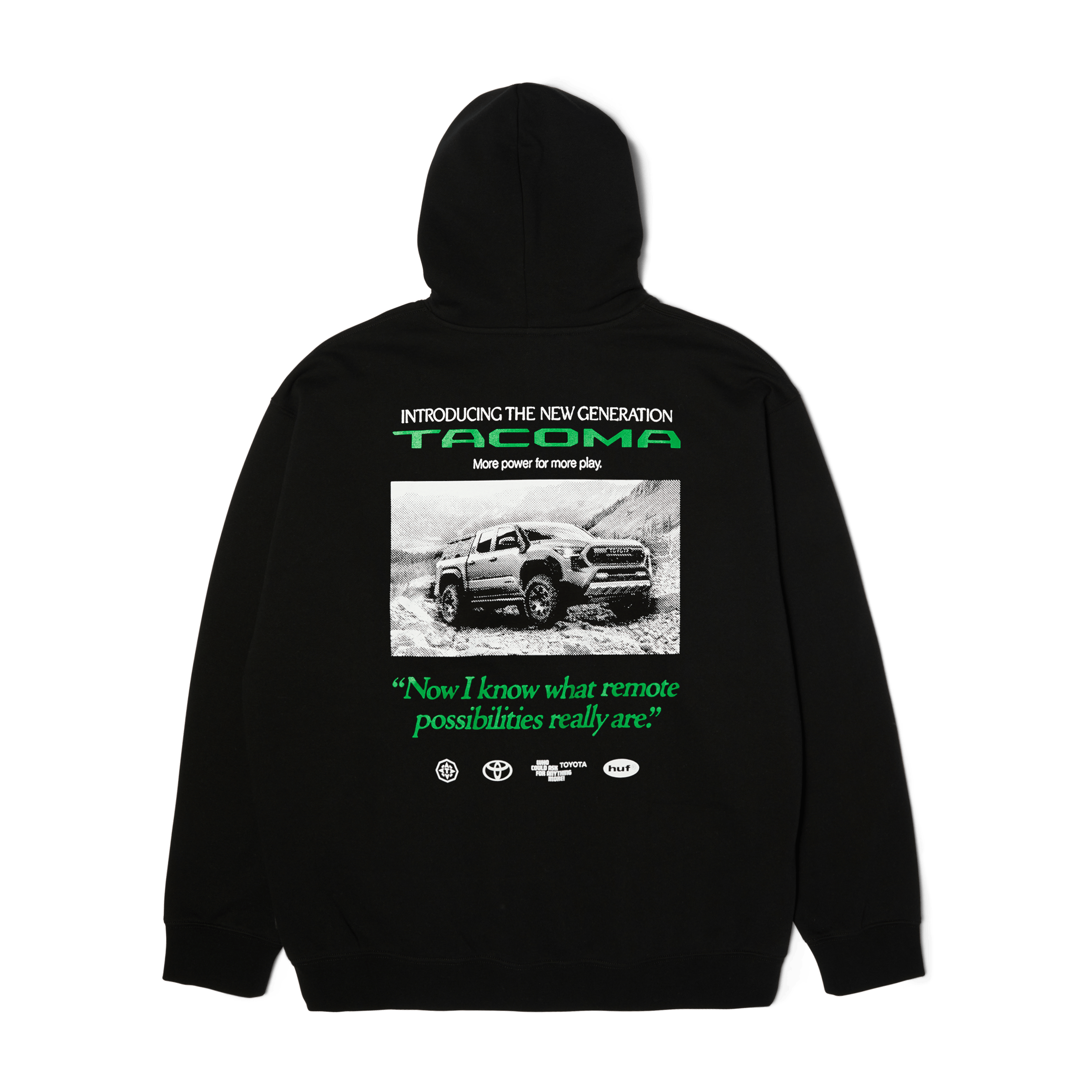HUF x Toyota Trailhunter New Generation Pullover Hoodie | Black front view