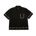 Pinstripe Embroidered Resort Shirt | Black front view