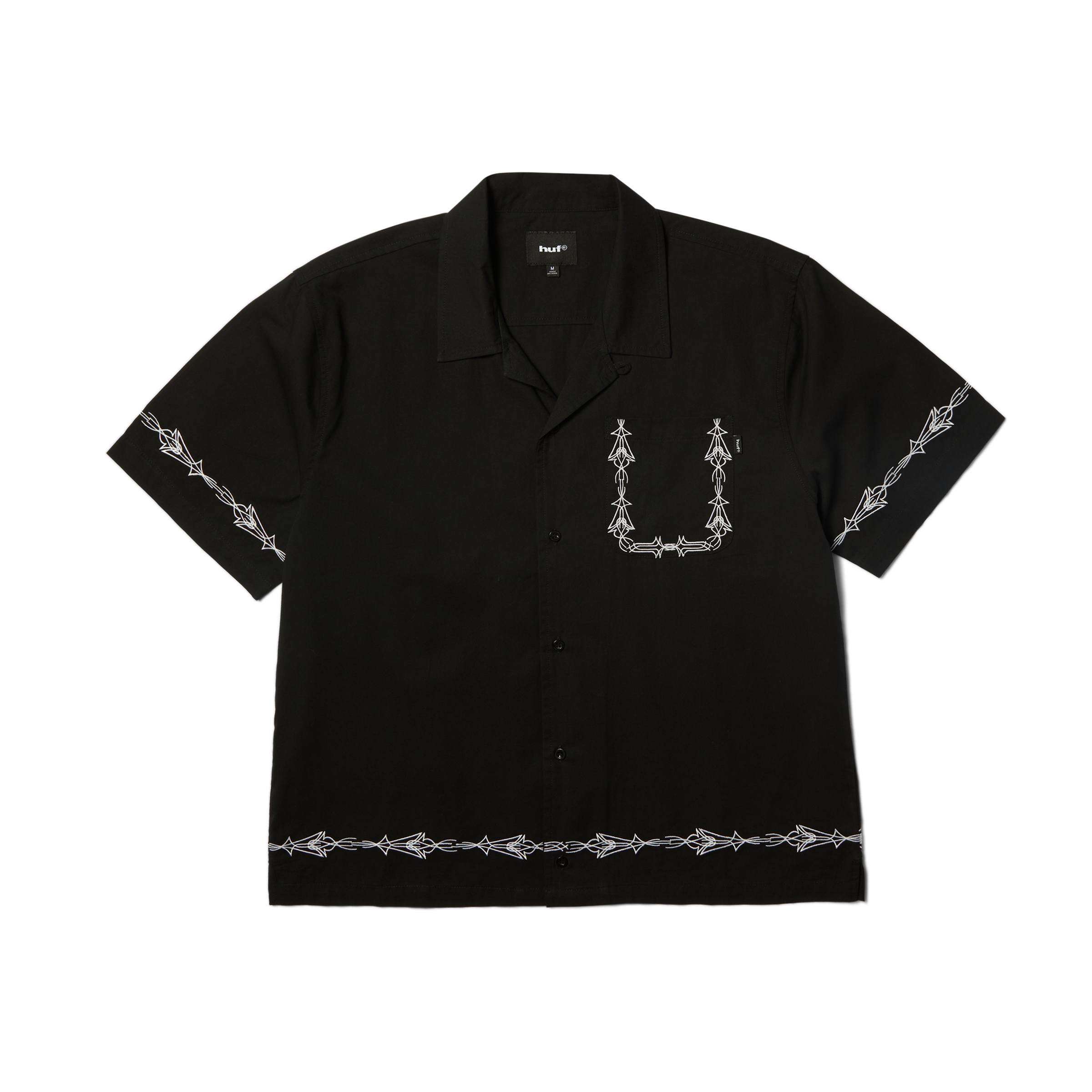 Pinstripe Embroidered Resort Shirt | Black front view