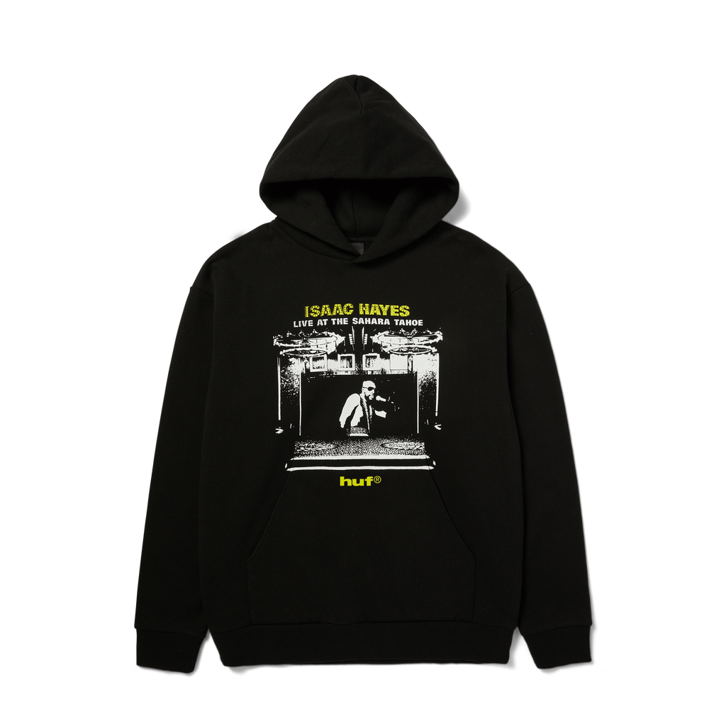 HUF x Isaac Hayes Tahoe Heavyweight Pullover Hoodie | Black front view
