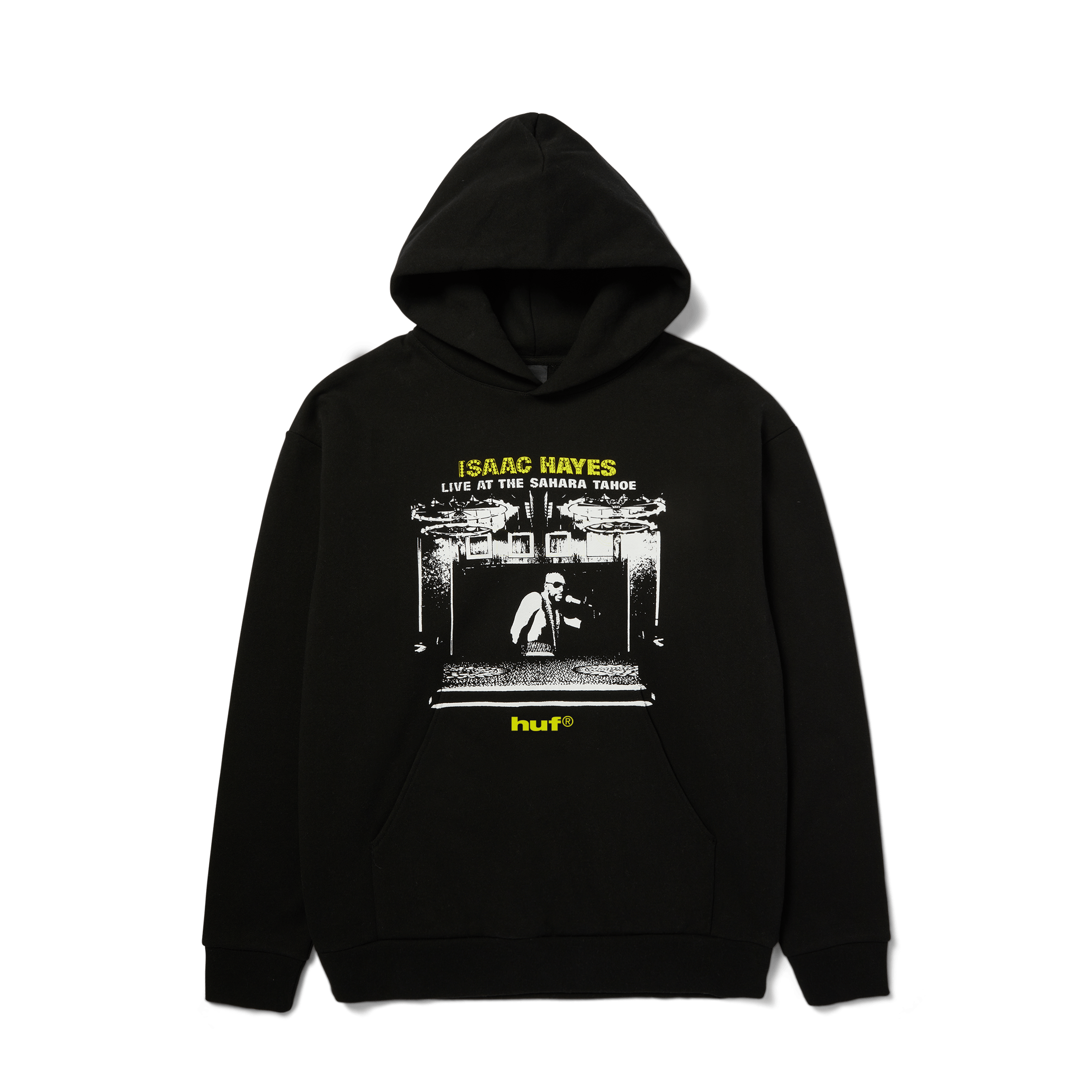 HUF x Isaac Hayes Tahoe Heavyweight Pullover Hoodie | Black front view