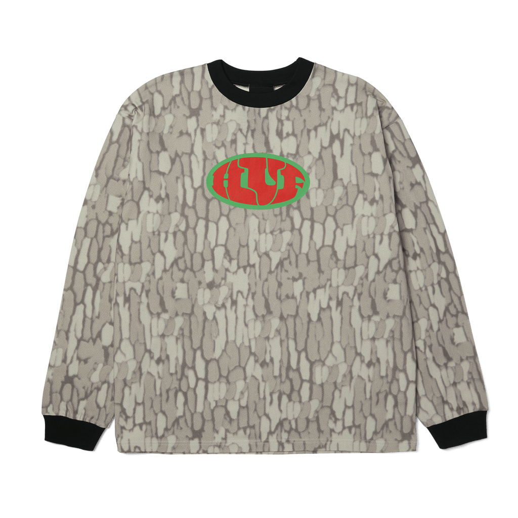 Warped Camo Long Sleeve T-Shirt Knit Top | Muted Camo front view
