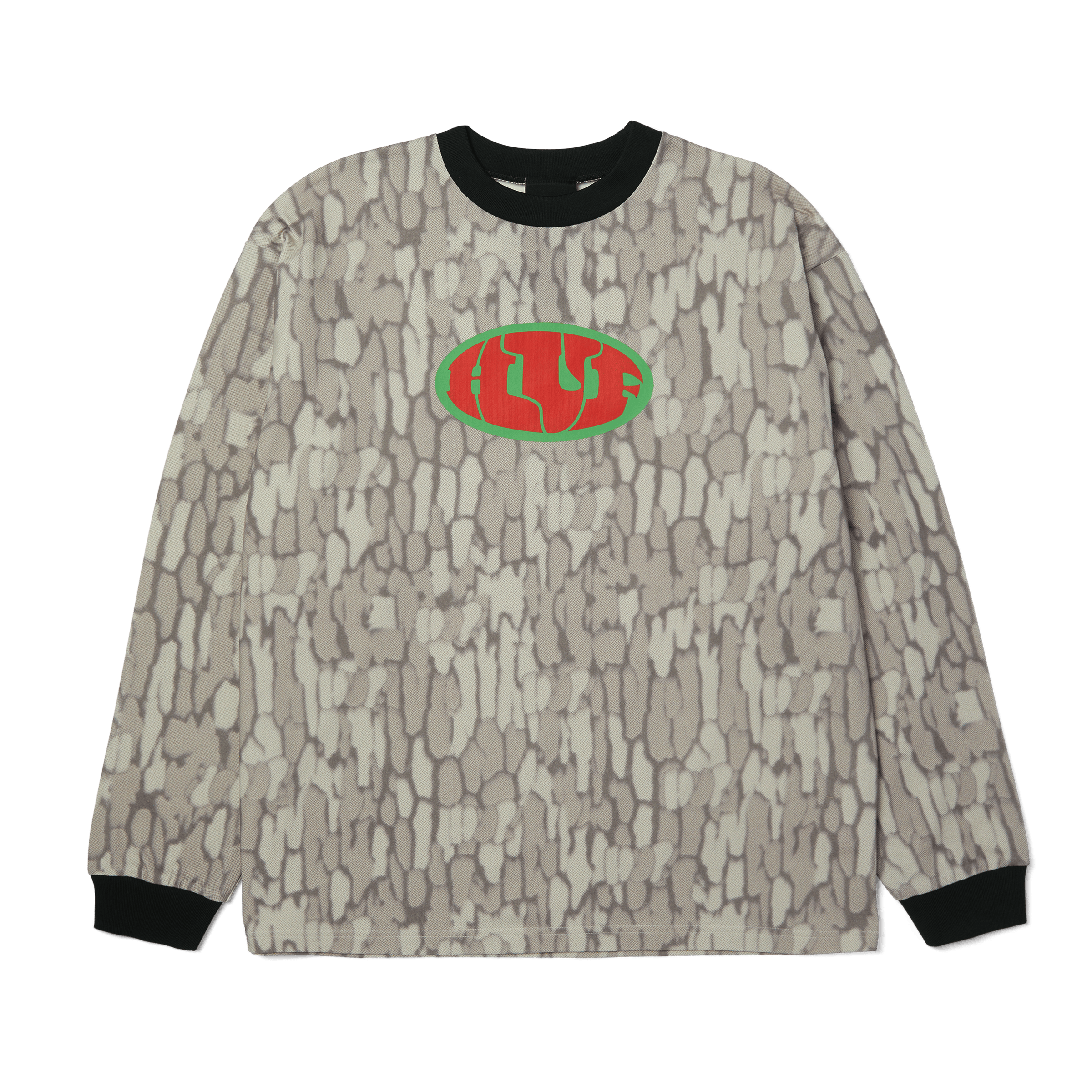 Warped Camo Long Sleeve T-Shirt Knit Top | Muted Camo front view