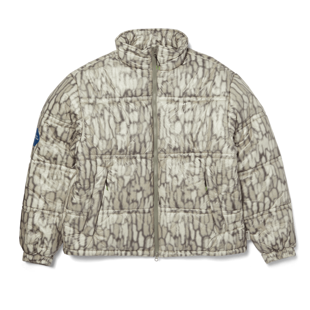 89 Warped Camo Tyvek Puffer | Muted Camo front view