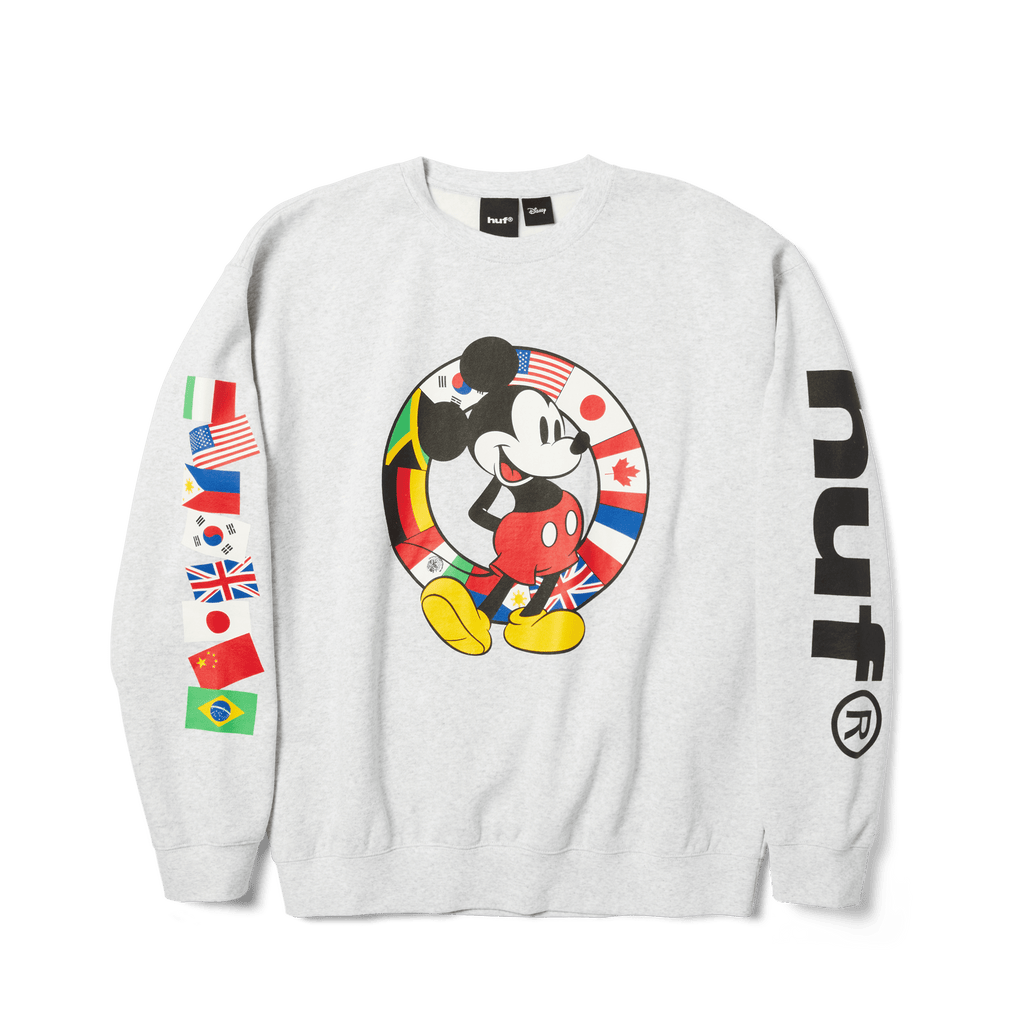 Disney | HUF Mickey Worldwide Tour Crewneck Sweatshirt | Heather Grey view 2