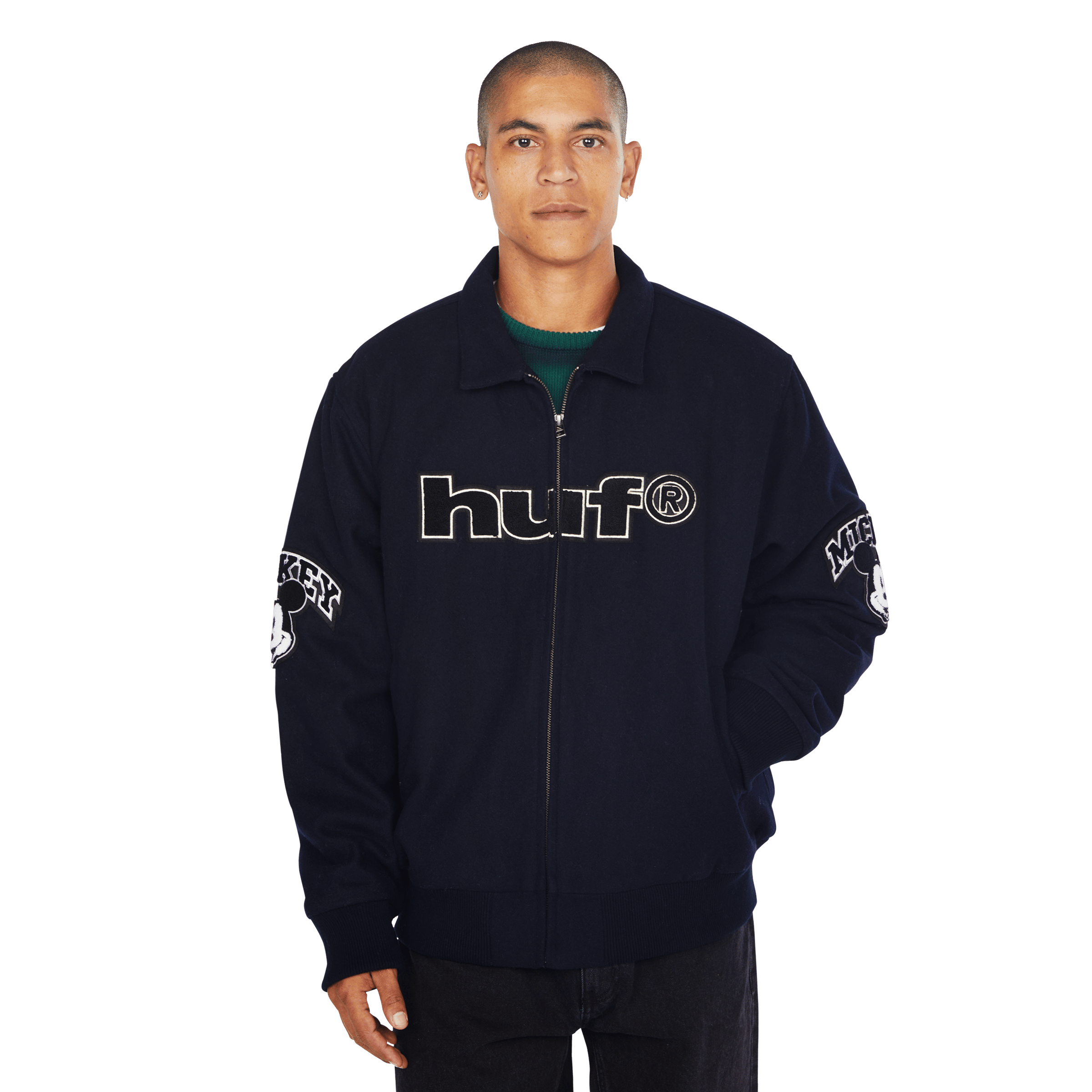 Disney | HUF Mickey Worldwide Tour Varsity Jacket | Navy view 2